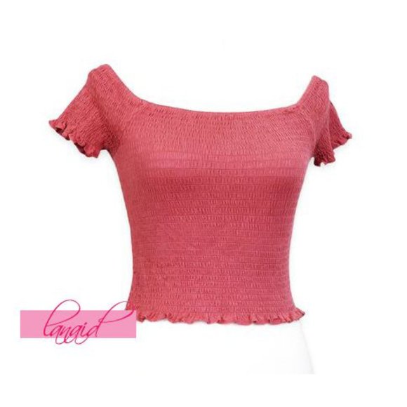 BUNDLE Off-The-Shoulder Tops Grey Wrap Terracotta Pink Coral Smocked Blouse XS - Picture 9 of 13